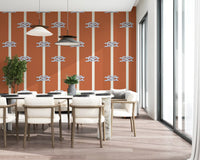 Terracotta nautical wallpaper with navy and white rope motif
