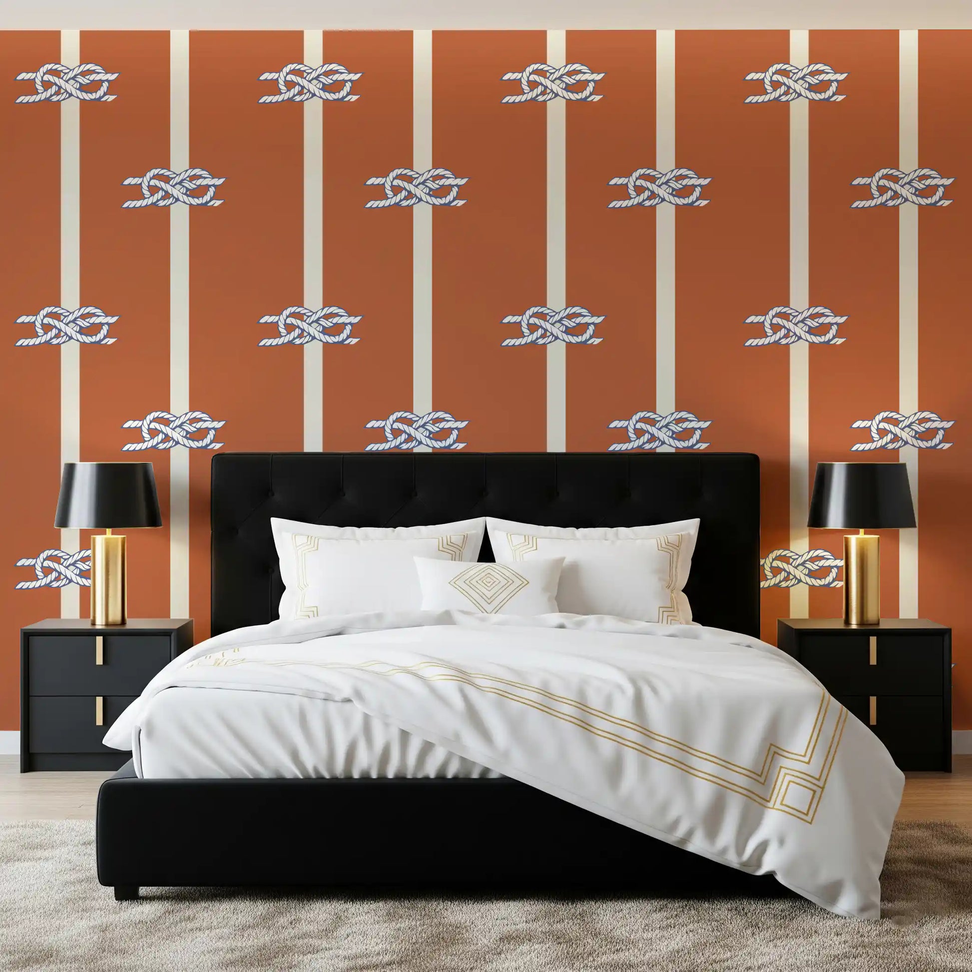 Cream stripe nautical wallpaper with woven rope pattern
