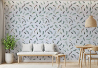Matte finish feather wallpaper in pale blue and sage, GD10585