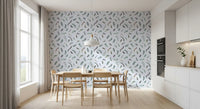Pale blue feather wallpaper with scattered painted plumes, GD10585