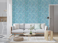 Repeating knit texture wallpaper in aqua blue and teal watercolour tones.