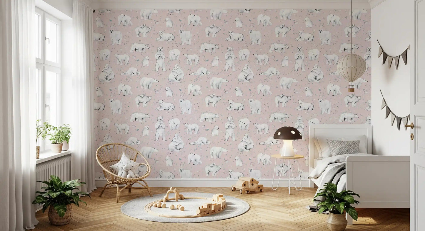 Sweet Arctic Bears Dreams Pink Wallpaper⁠