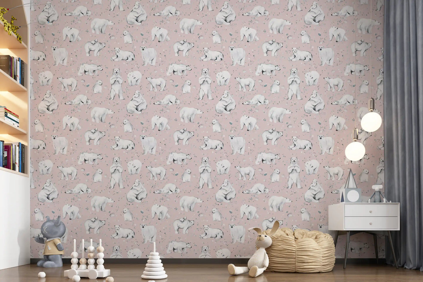 Sweet Arctic Bears Dreams Pink Wallpaper⁠