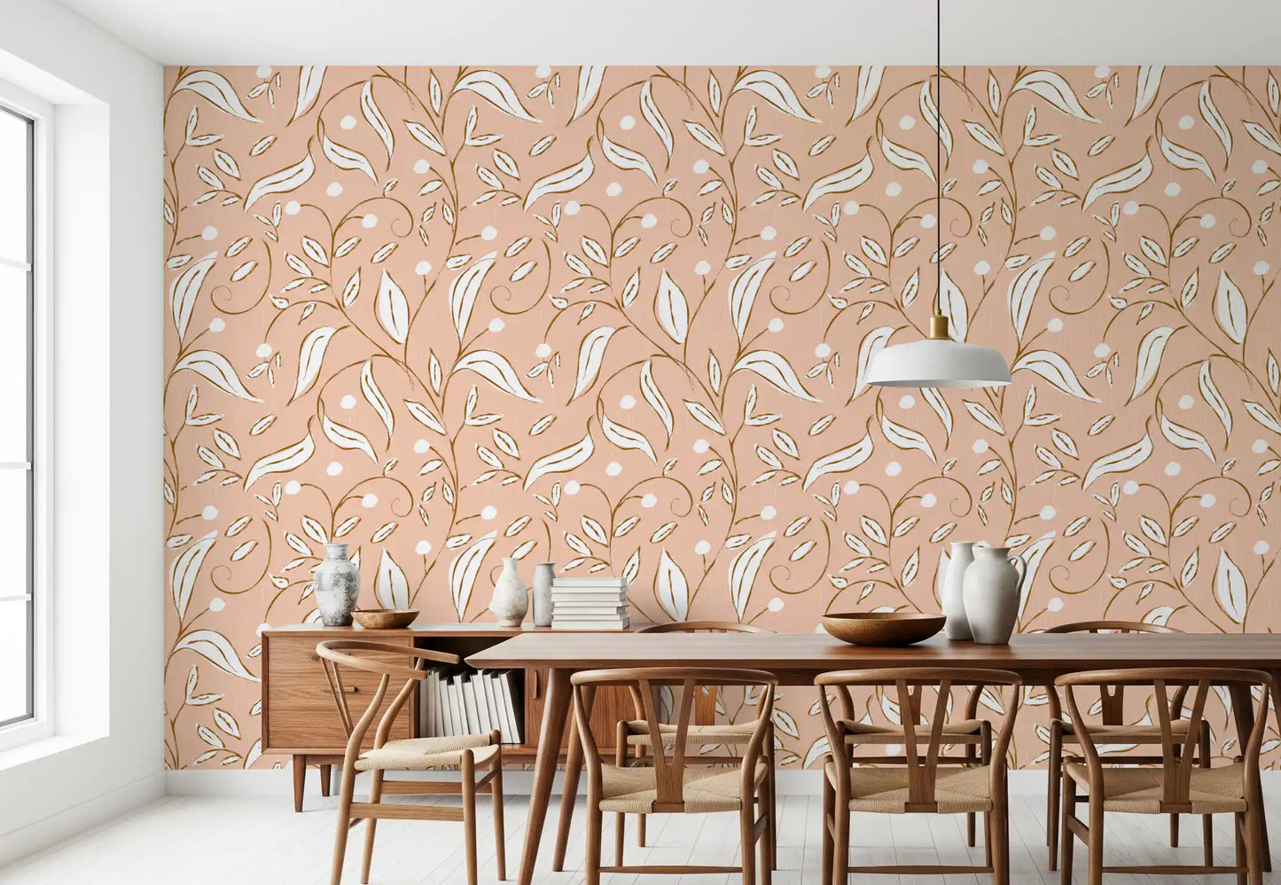 Blush Botanical Vine Wallpaper Scandinavian Floral Wallpaper⁠