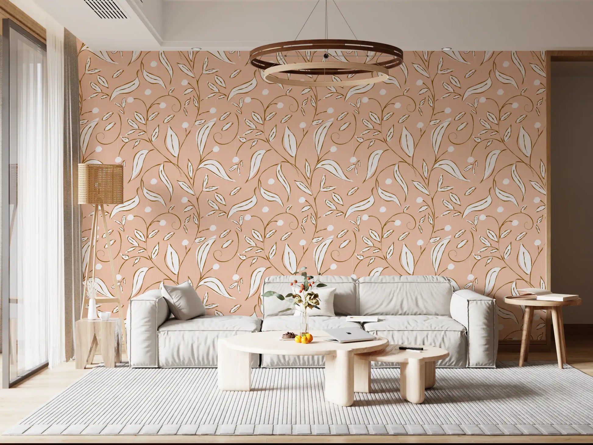 Blush Botanical Vine Wallpaper Scandinavian Floral Wallpaper⁠