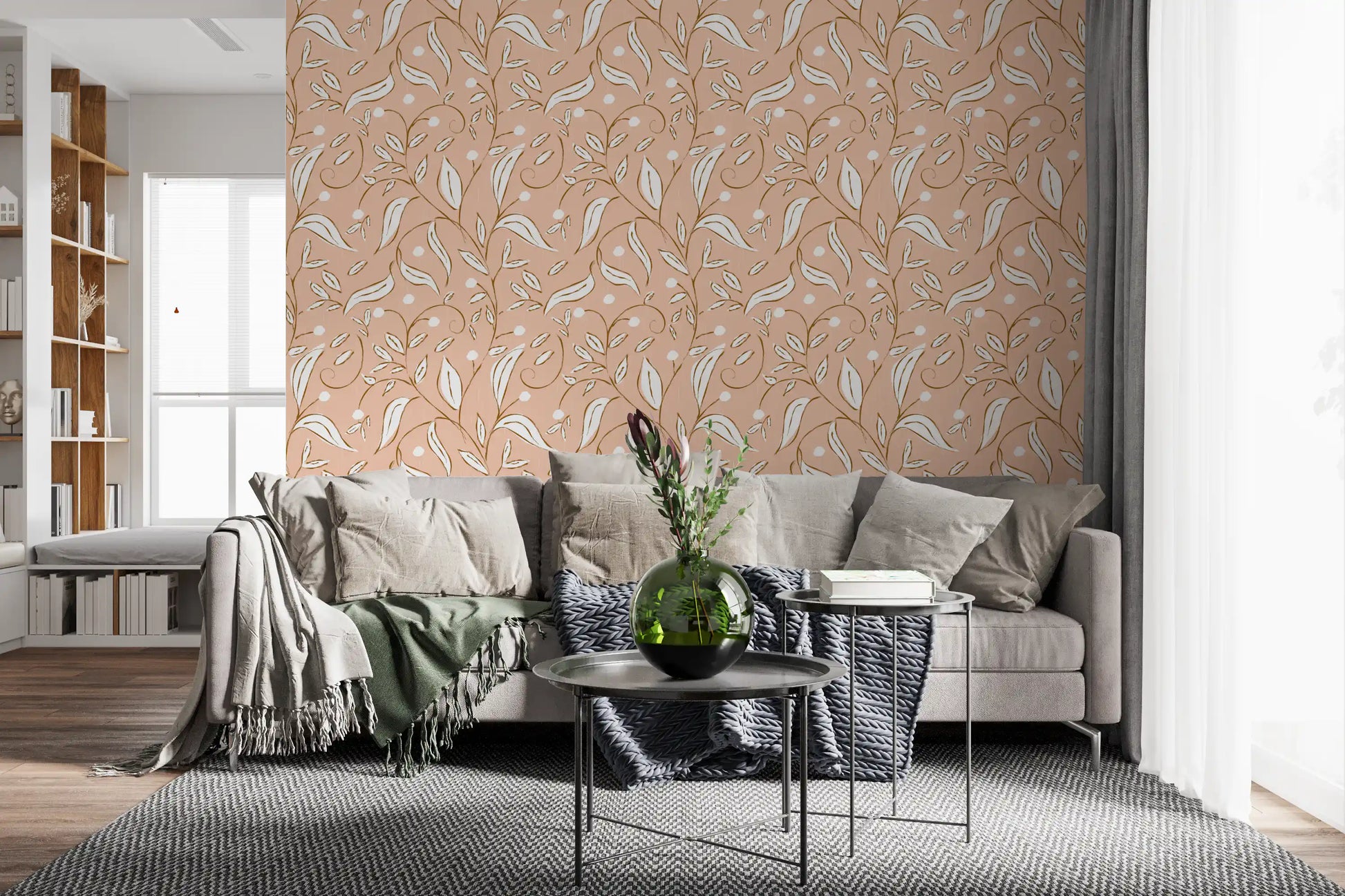 Blush Botanical Vine Wallpaper Scandinavian Floral Wallpaper⁠