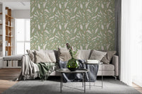 Sage Green Botanical Vine Wallpaper Scandinavian Wallpaper⁠