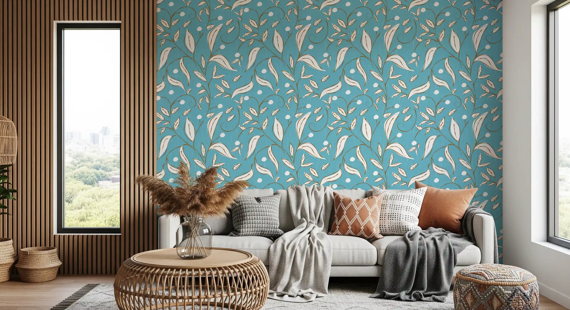 Sky Blue Botanical Vine Wallpaper Scandinavian Wallpaper⁠