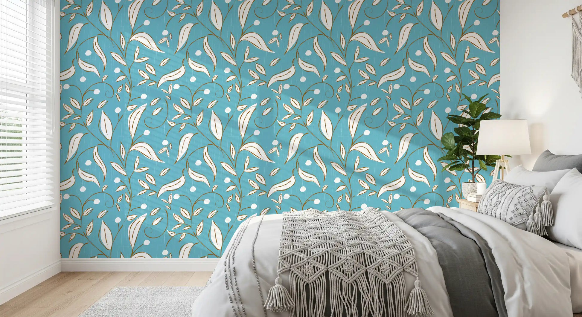 Sky Blue Botanical Vine Wallpaper Scandinavian Wallpaper⁠
