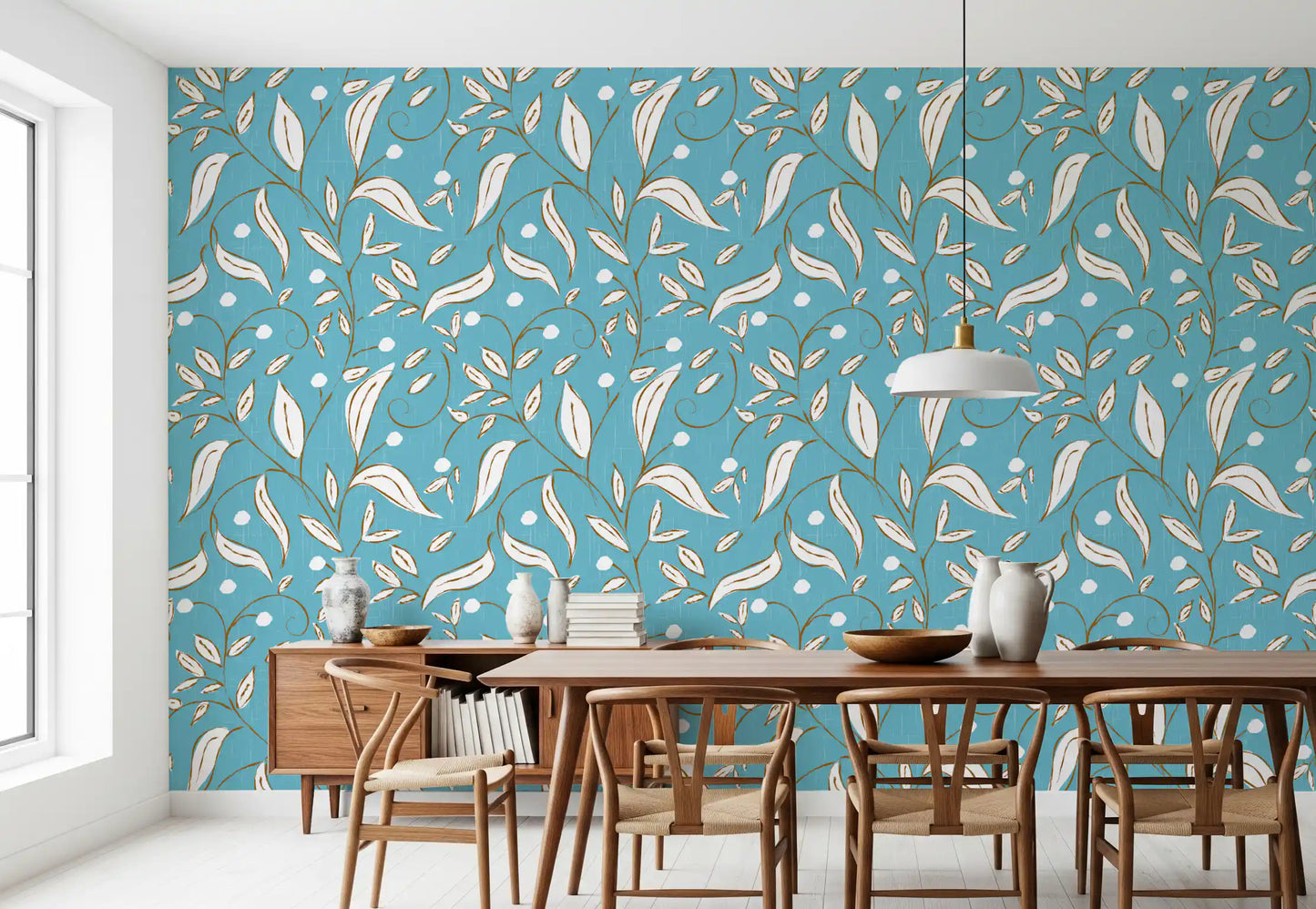 Sky Blue Botanical Vine Wallpaper Scandinavian Wallpaper⁠