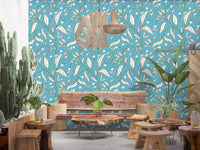 Sky Blue Botanical Vine Wallpaper Scandinavian Wallpaper⁠