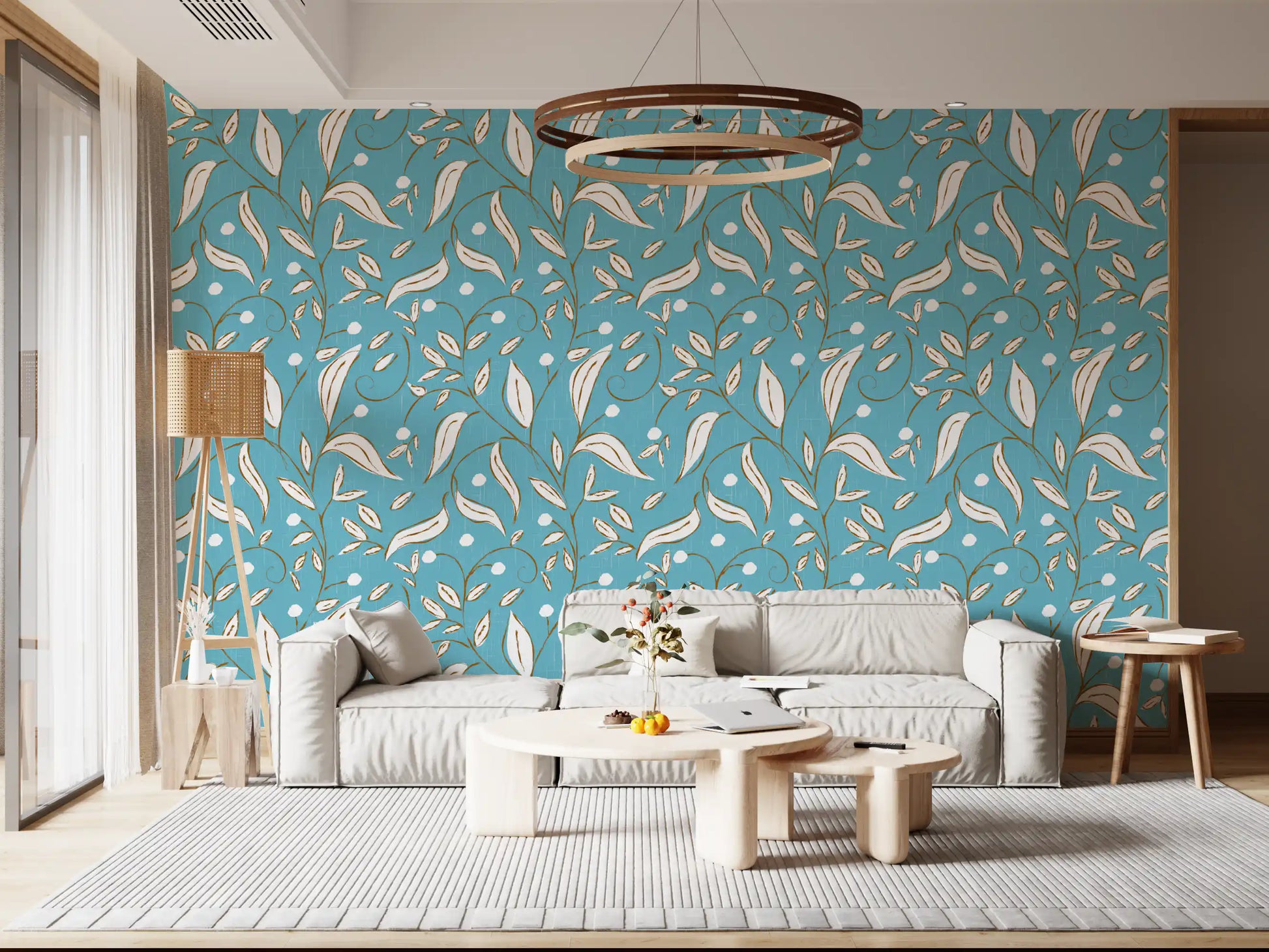 Sky Blue Botanical Vine Wallpaper Scandinavian Wallpaper⁠