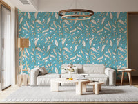 Sky Blue Botanical Vine Wallpaper Scandinavian Wallpaper⁠