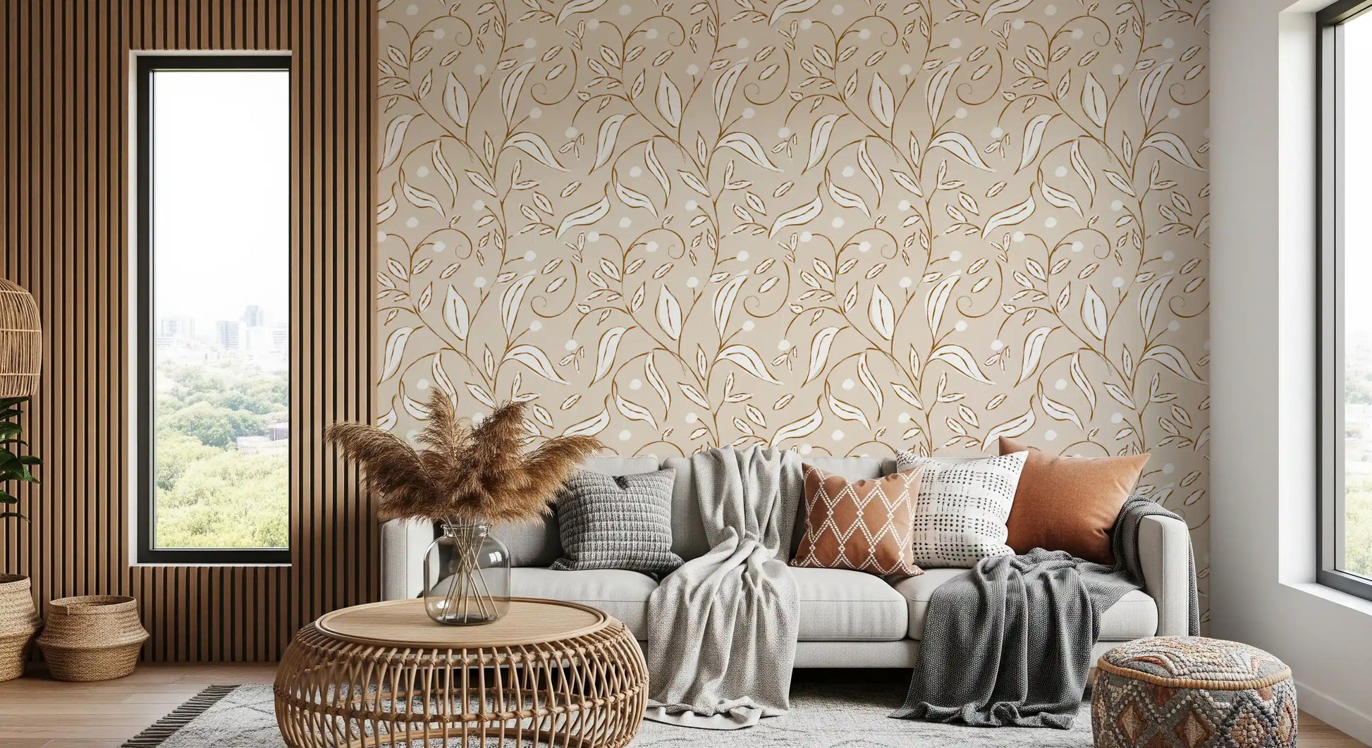 Beige Botanical Vine Wallpaper Scandinavian Neutral Wallpaper⁠