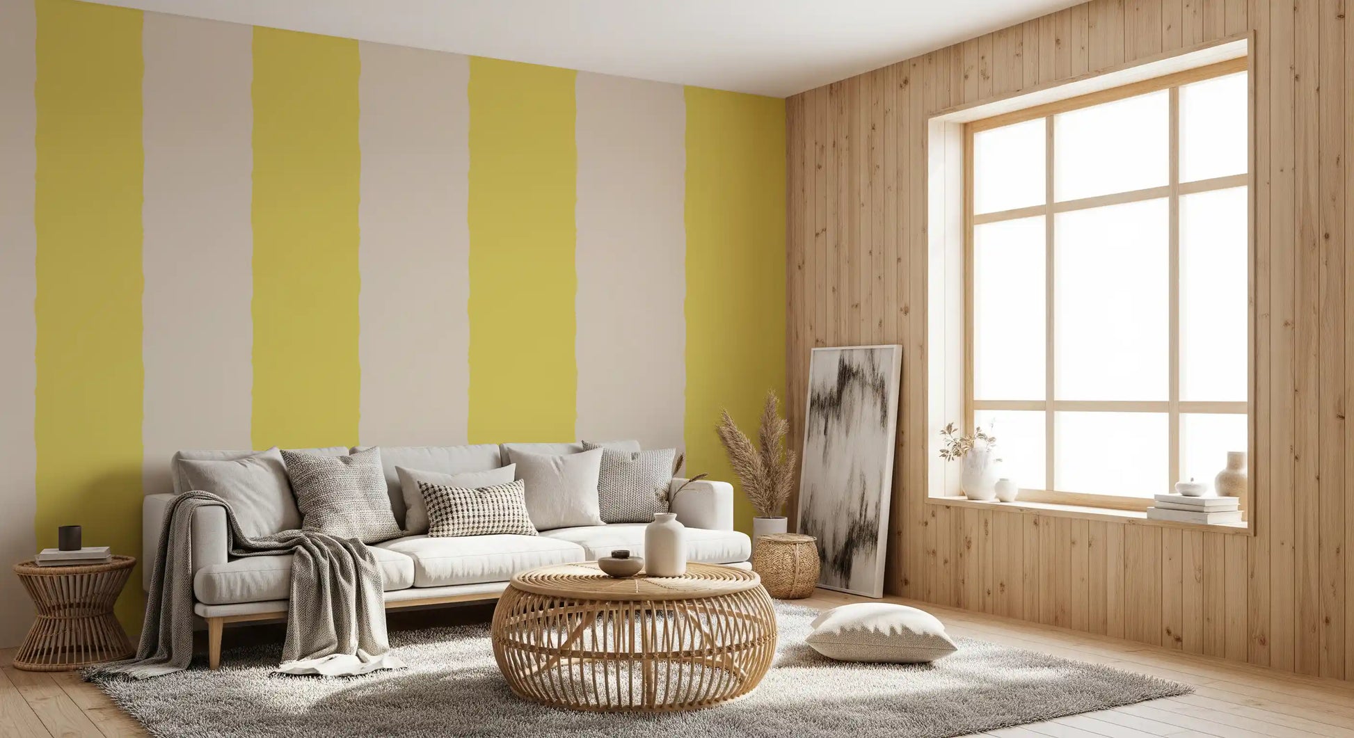 Butter Yellow Stripe Wallpaper Grandmillennial Wallpaper⁠