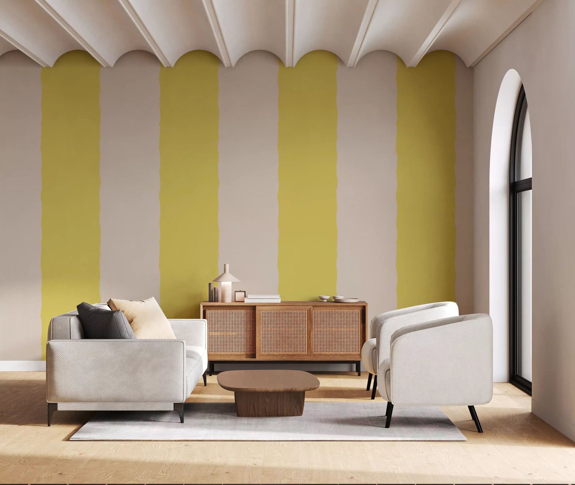 Butter Yellow Stripe Wallpaper Grandmillennial Wallpaper⁠