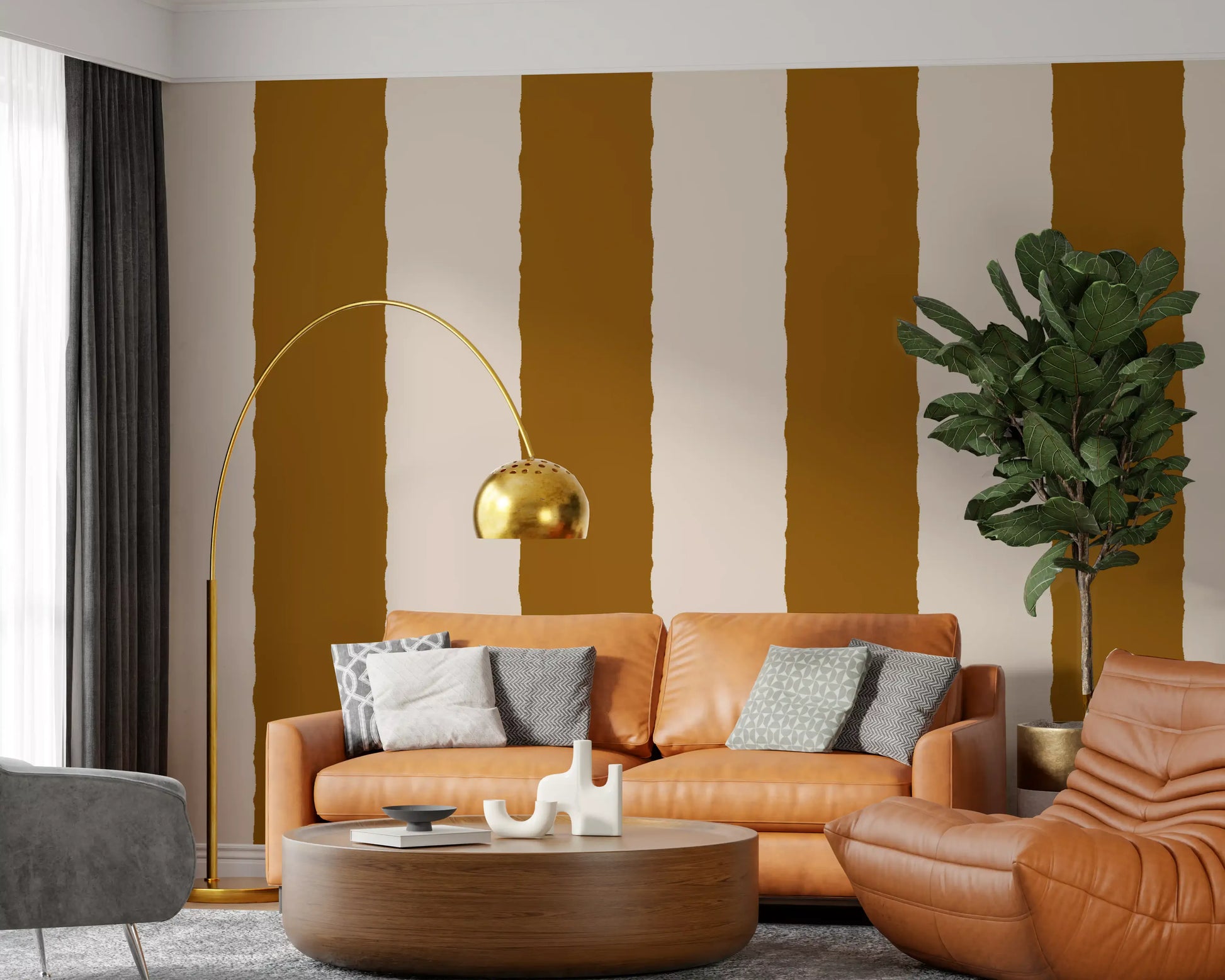 Cinnamon Brown Stripe Wallpaper Grandmillennial Wallpaper⁠