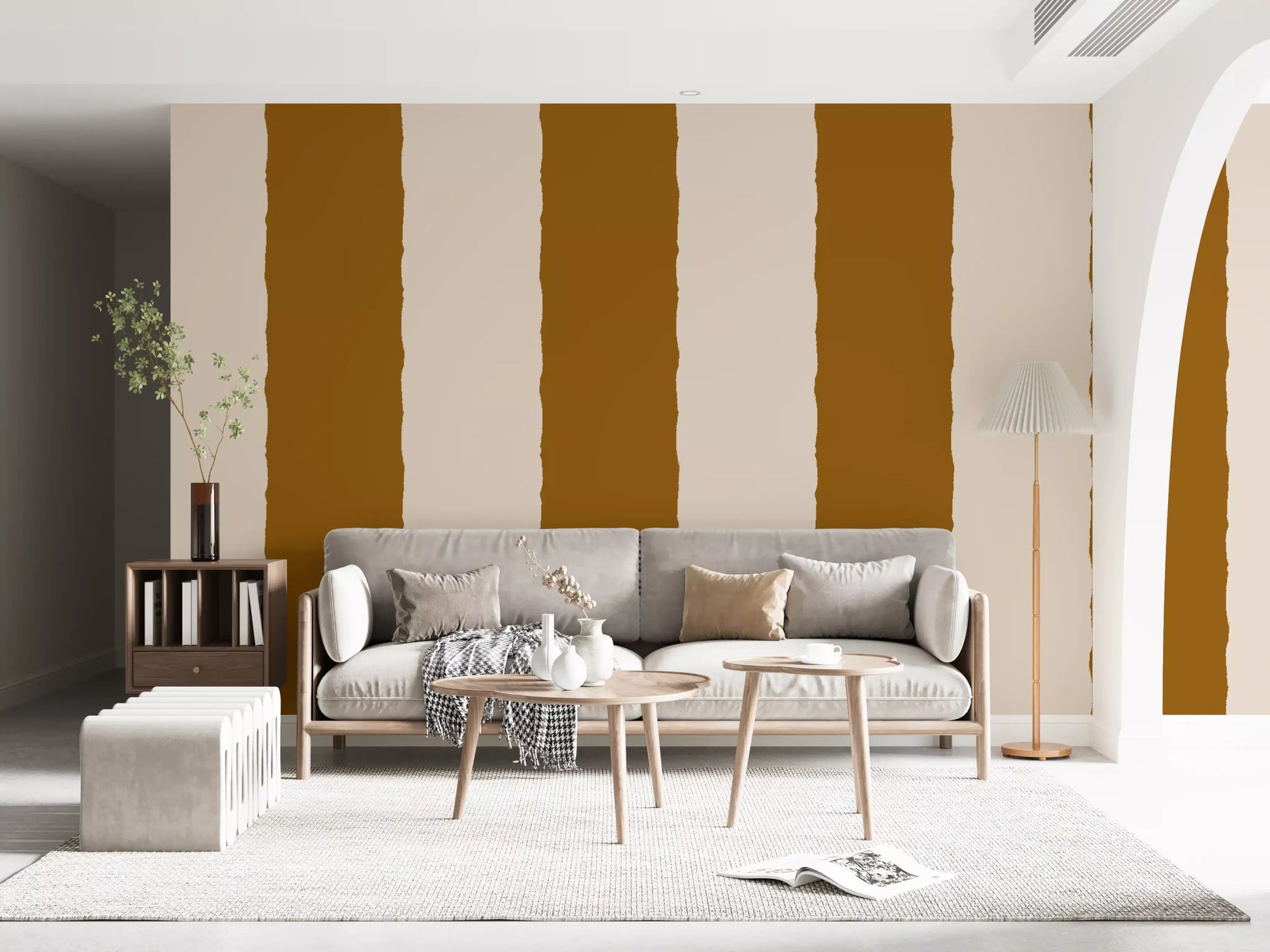 Cinnamon Brown Stripe Wallpaper Grandmillennial Wallpaper⁠
