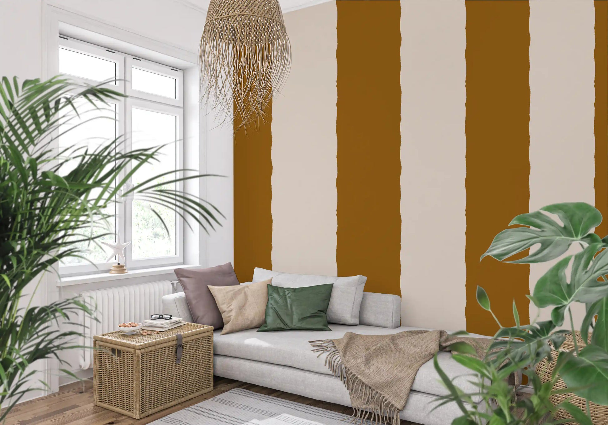 Cinnamon Brown Stripe Wallpaper Grandmillennial Wallpaper⁠
