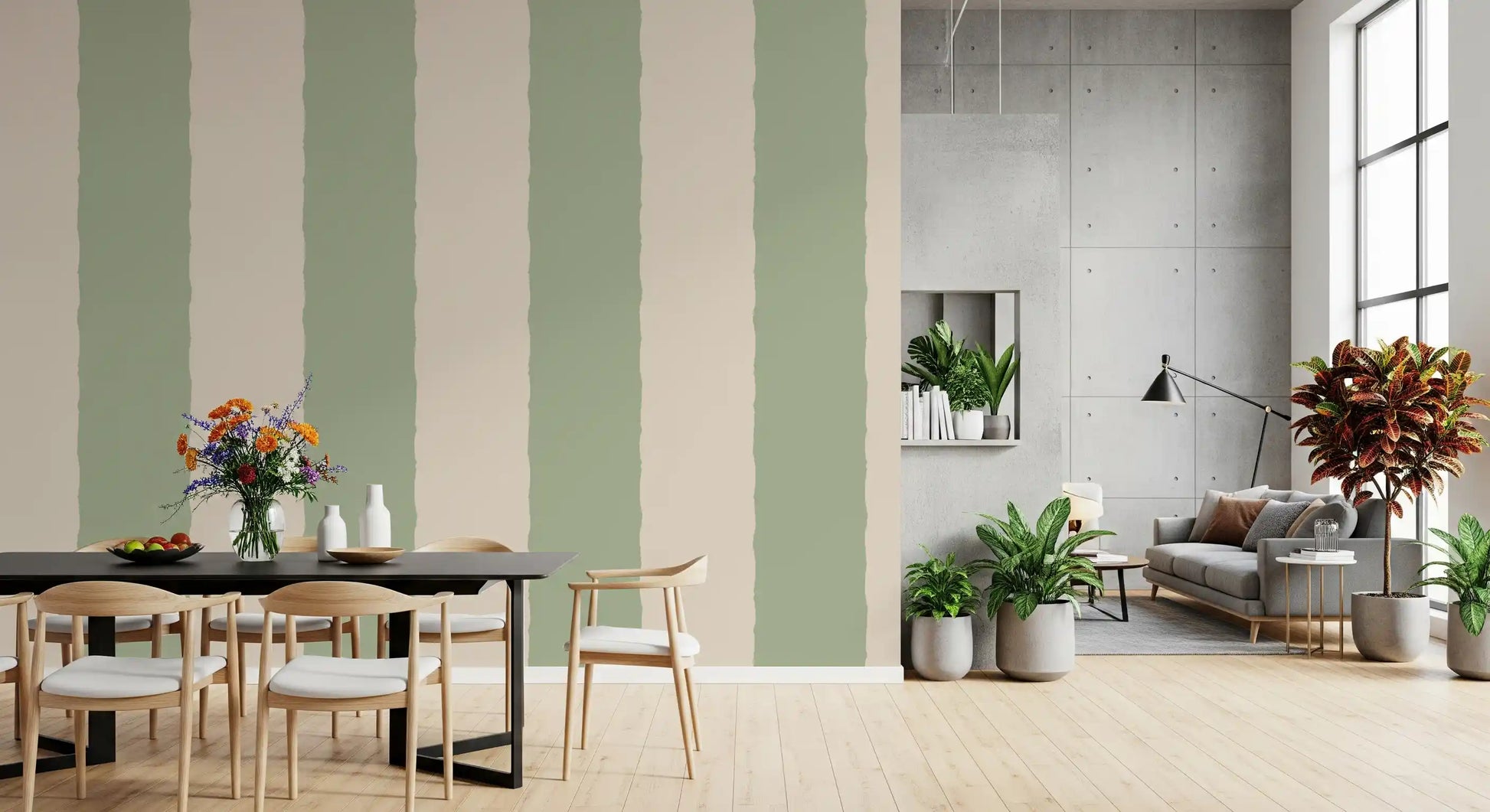 Sage Green Stripe Wallpaper Grandmillennial Wallpaper⁠