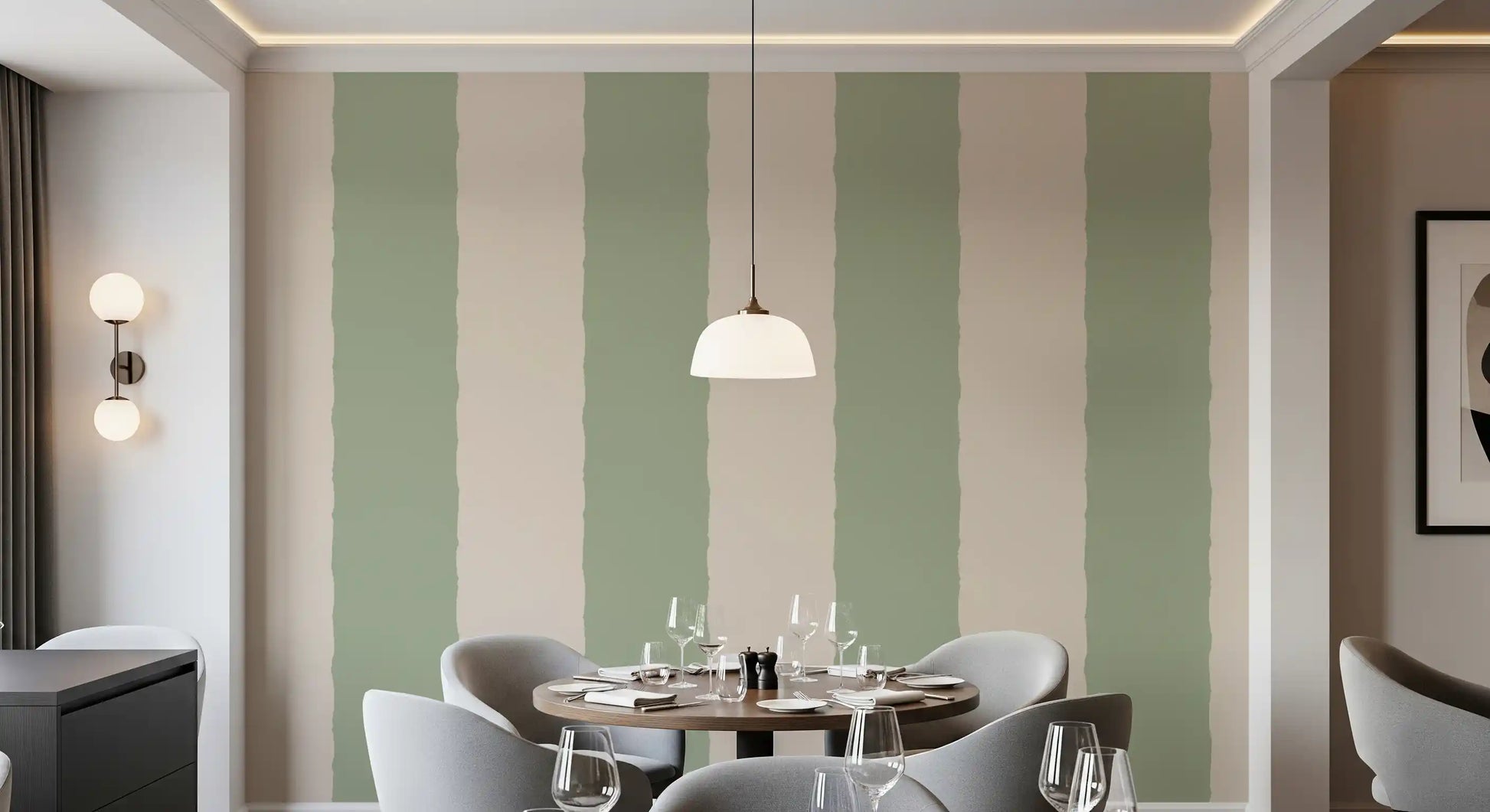 Sage Green Stripe Wallpaper Grandmillennial Wallpaper⁠