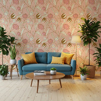 Blush Pink Chintz Floral Wallpaper Vintage Botanical Wallpaper⁠