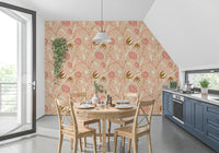 Blush Pink Chintz Floral Wallpaper Vintage Botanical Wallpaper⁠