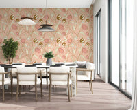 Blush Pink Chintz Floral Wallpaper Vintage Botanical Wallpaper⁠