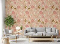 Blush Pink Chintz Floral Wallpaper Vintage Botanical Wallpaper⁠