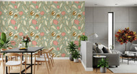 Sage Green Chintz Floral Wallpaper Vintage Botanical Wallpaper⁠