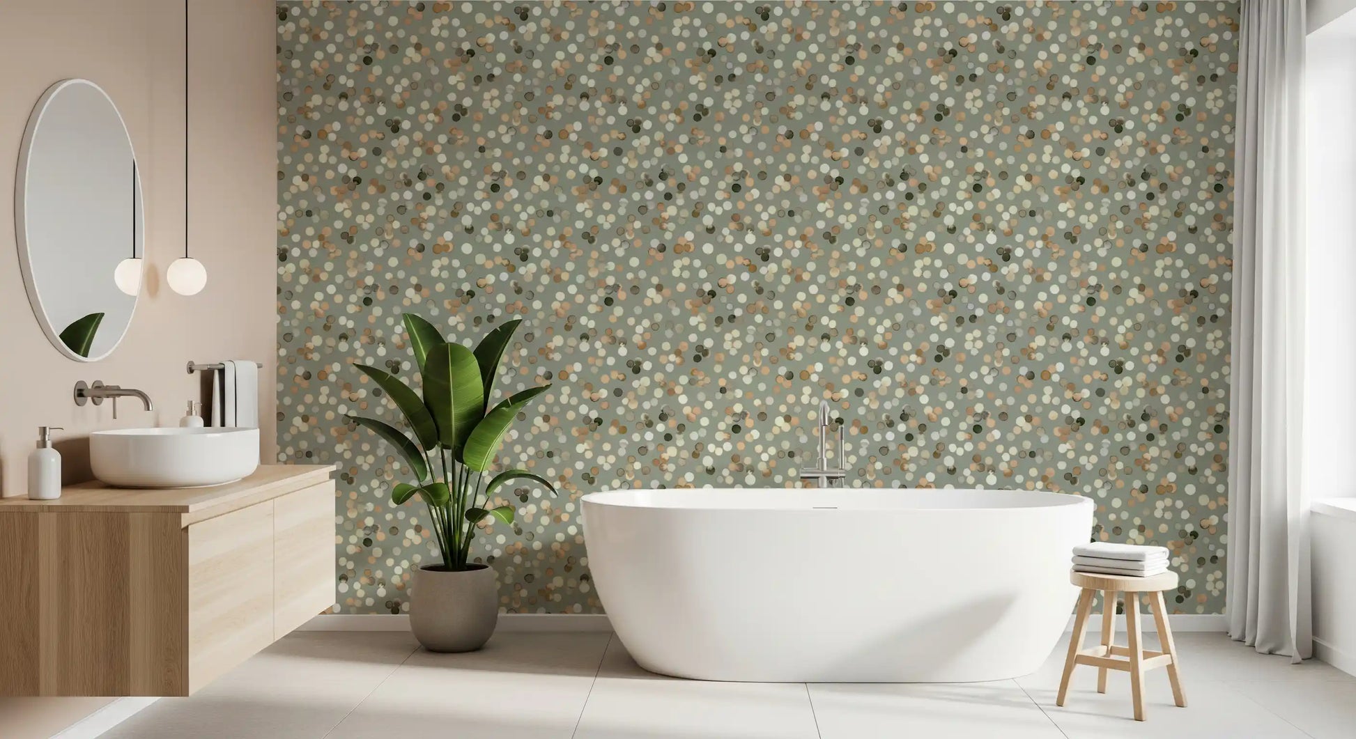 Sage and Sand Watercolor Polka Dots Wallpaper Wallpaper⁠
