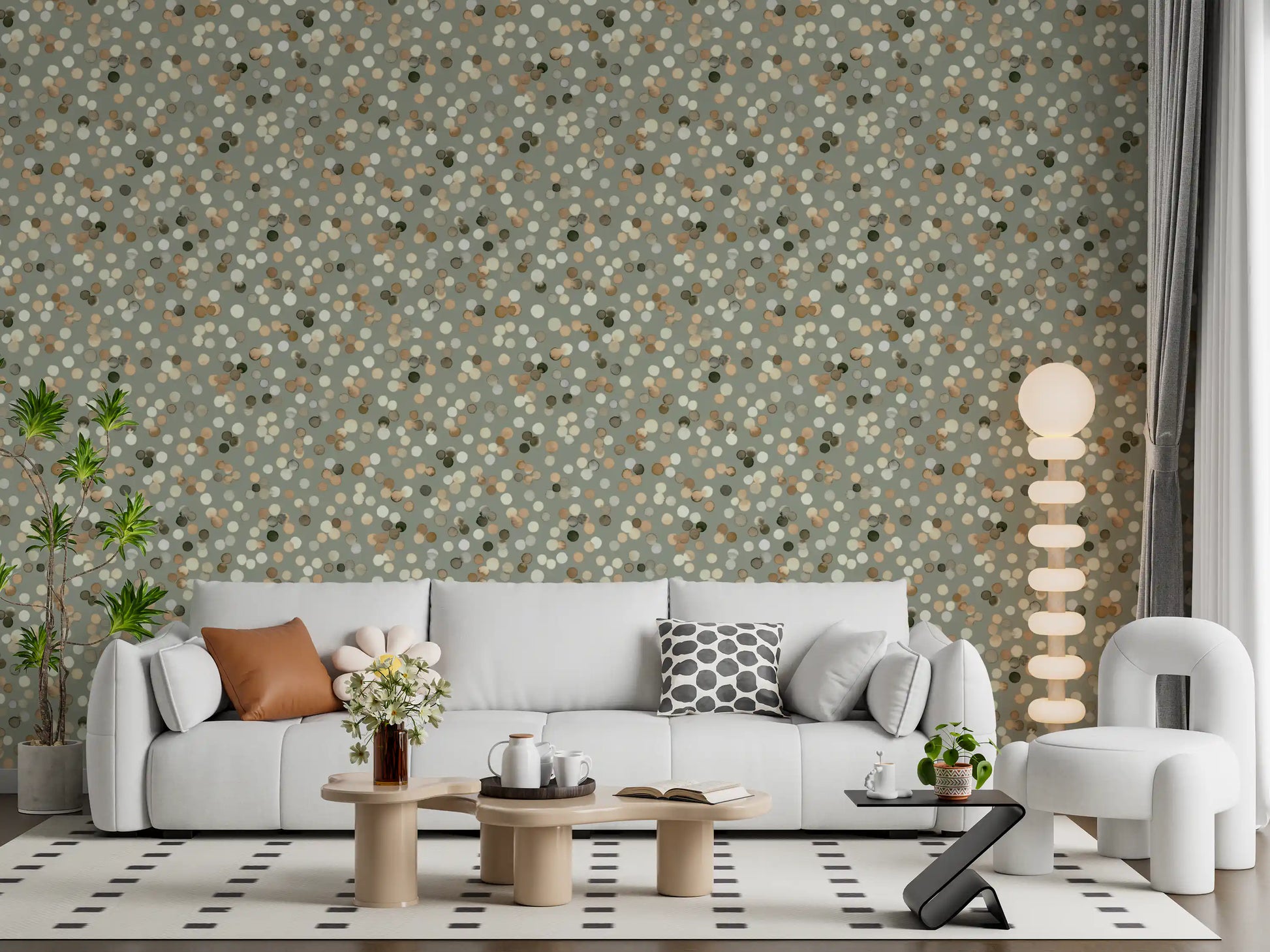 Sage and Sand Watercolor Polka Dots Wallpaper Wallpaper⁠