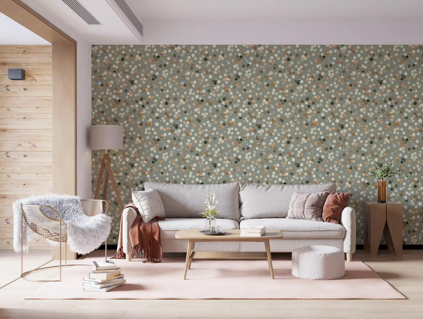 Sage and Sand Watercolor Polka Dots Wallpaper Wallpaper⁠