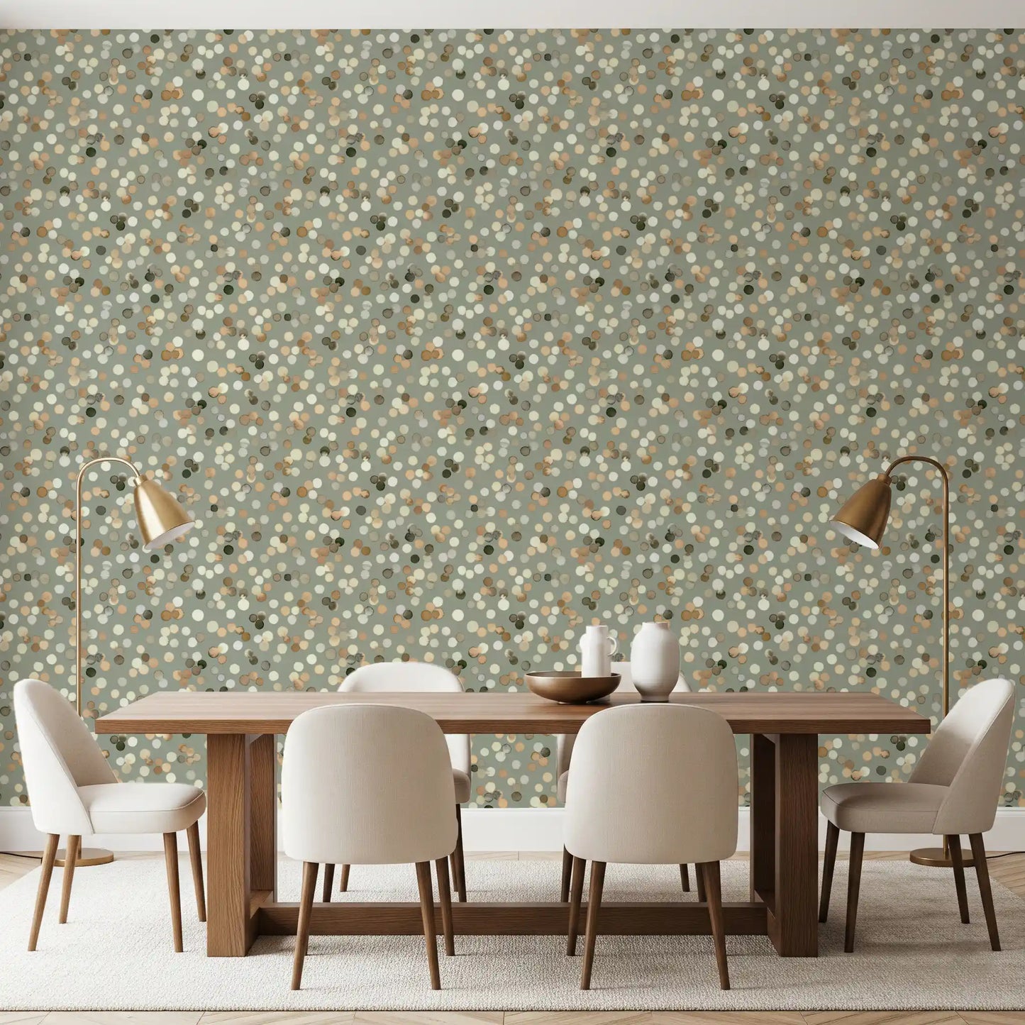 Sage and Sand Watercolor Polka Dots Wallpaper Wallpaper⁠