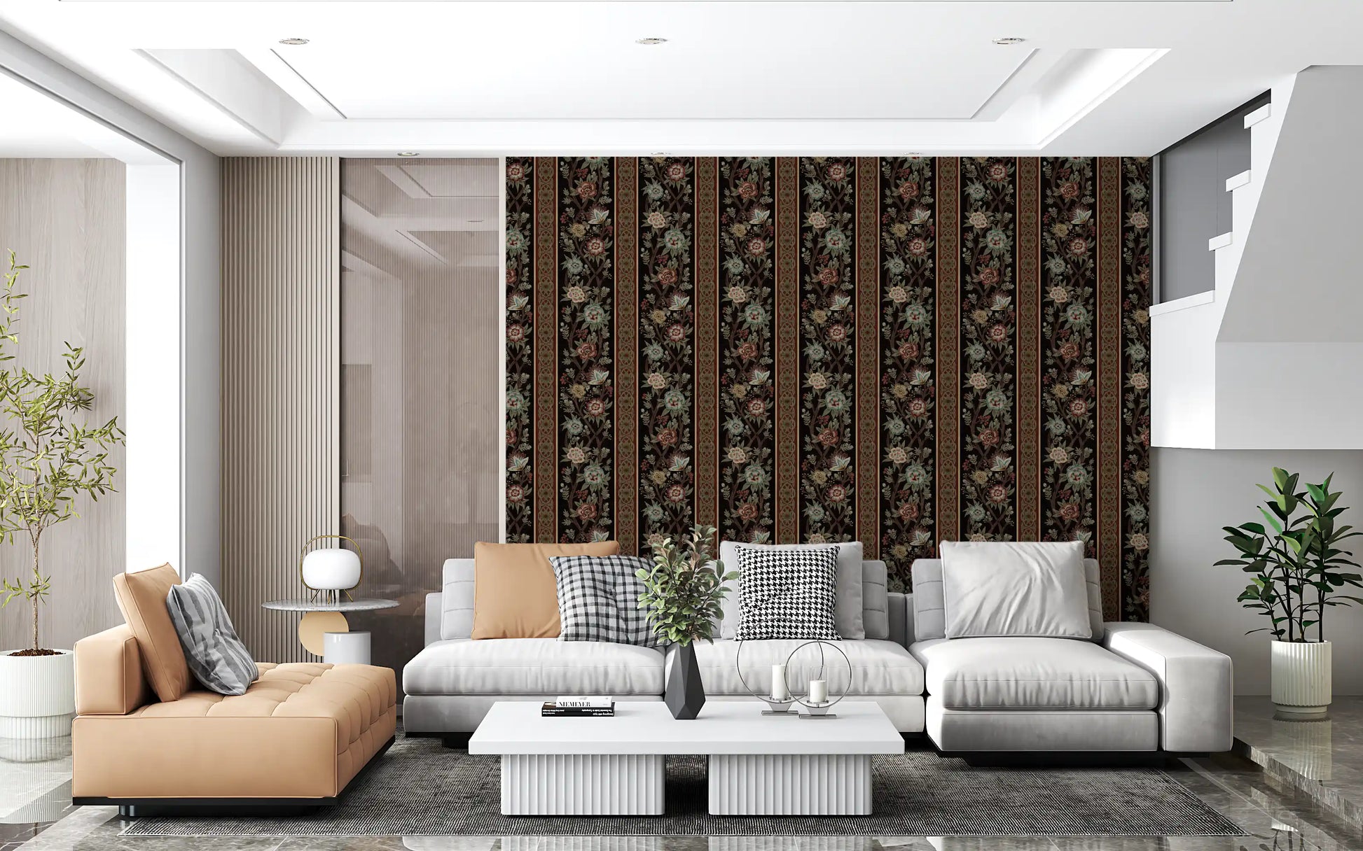 Trailing Chintz Vintage Heirloom Stripes Dark Wallpaper⁠