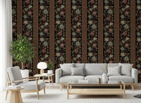 Trailing Chintz Vintage Heirloom Stripes Dark Wallpaper⁠
