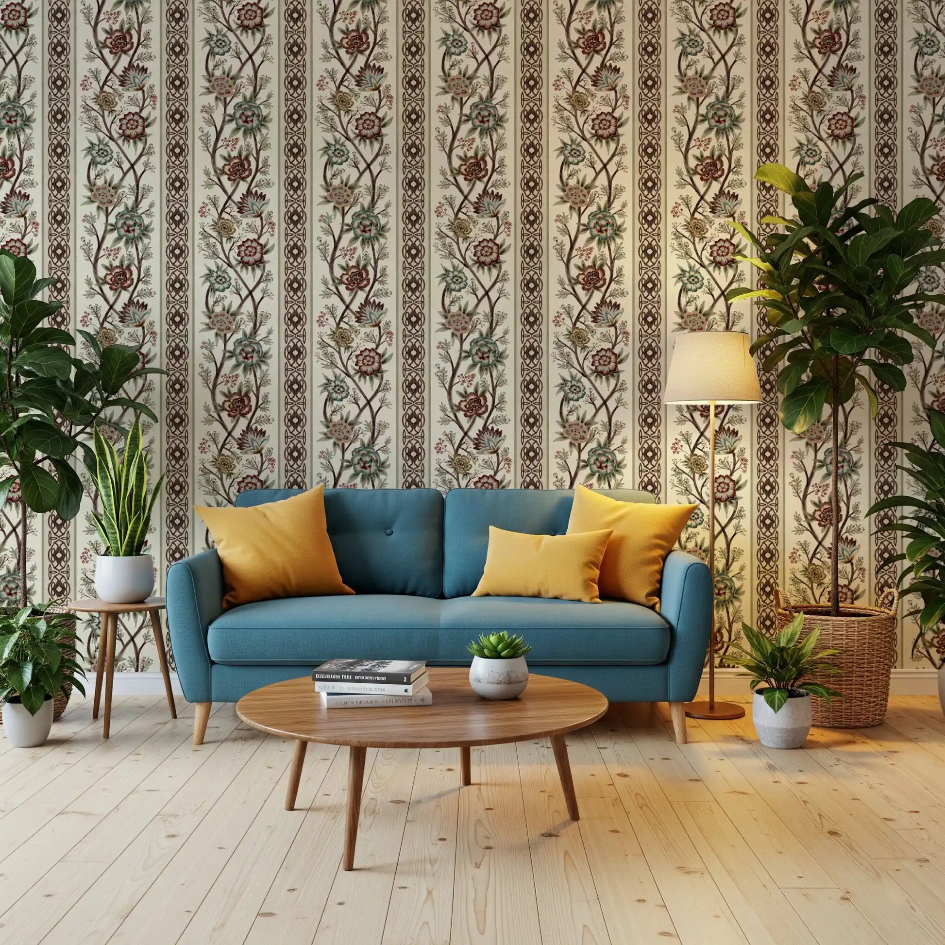 Trailing Chintz Vintage Heirloom Stripes Bright Wallpaper⁠
