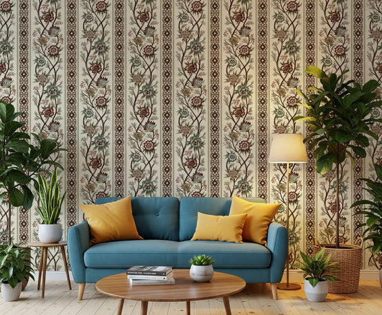 Bright chintz heirloom stripe wallpaper displayed in a hallway setting., GD10609