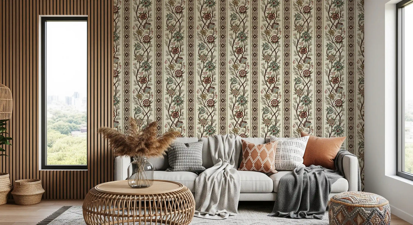 Trailing Chintz Vintage Heirloom Stripes Bright Wallpaper⁠