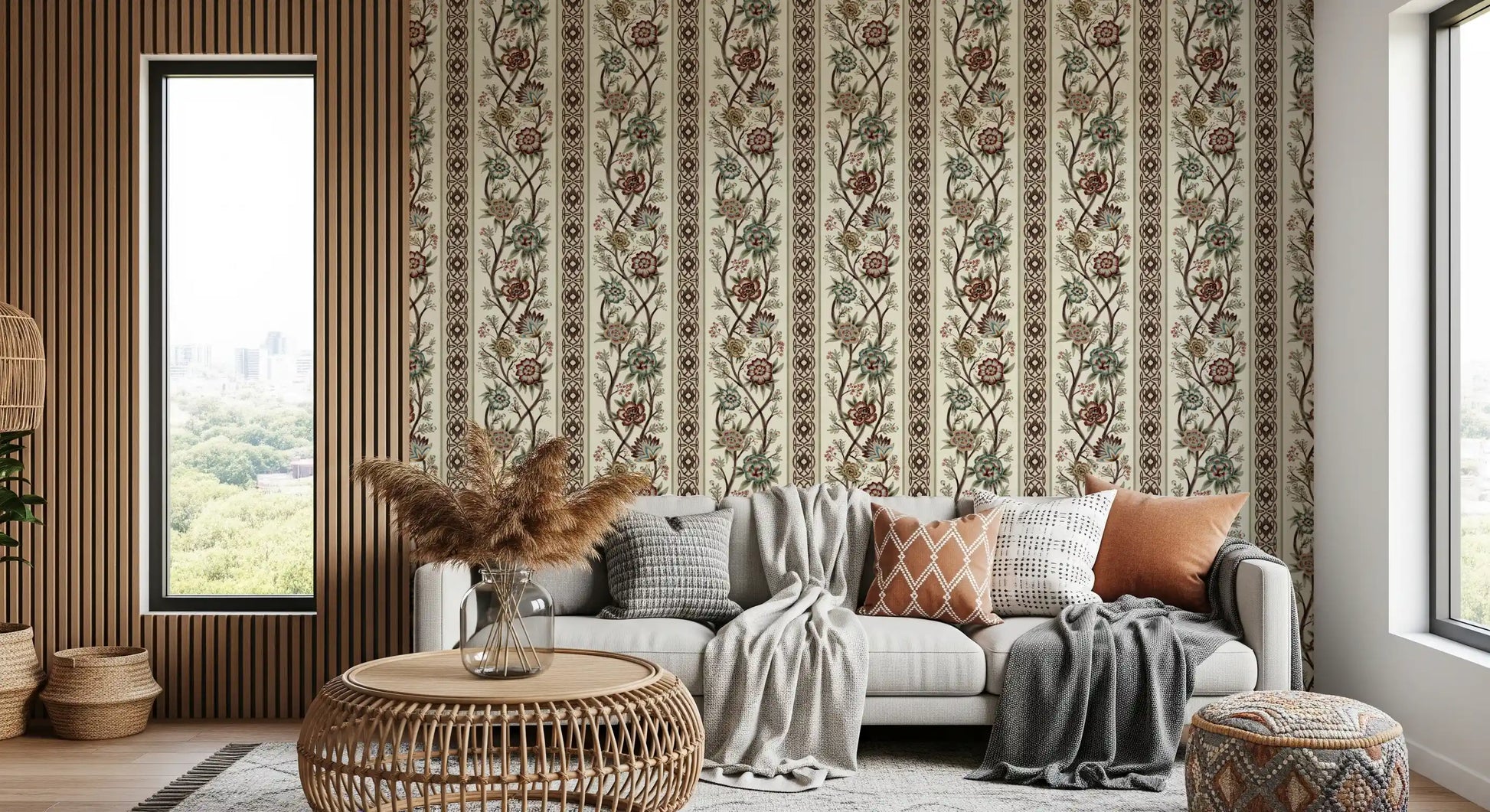 Trailing Chintz Vintage Heirloom Stripes Bright Wallpaper⁠