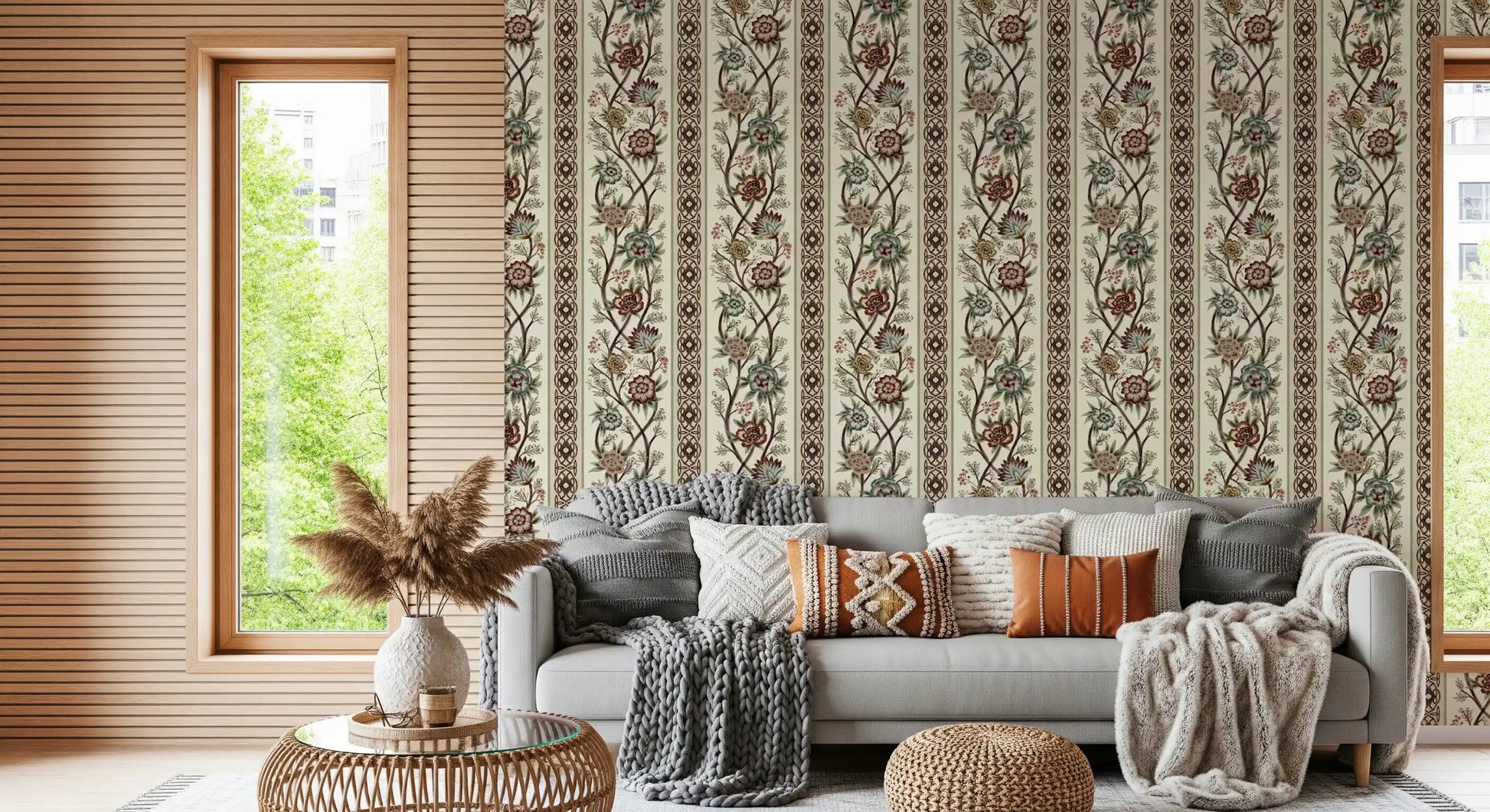 Trailing Chintz Vintage Heirloom Stripes Bright Wallpaper⁠
