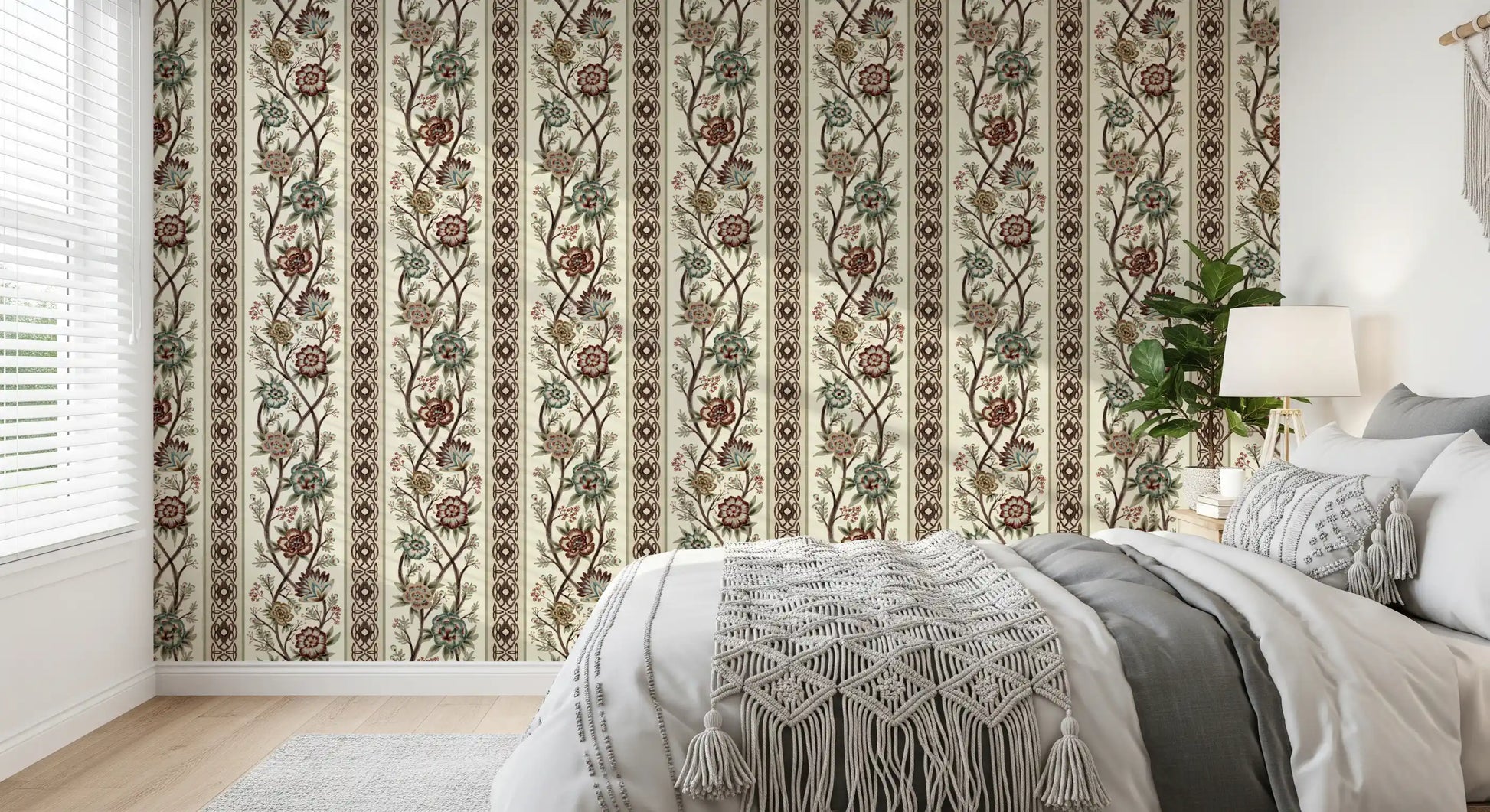 Trailing Chintz Vintage Heirloom Stripes Bright Wallpaper⁠
