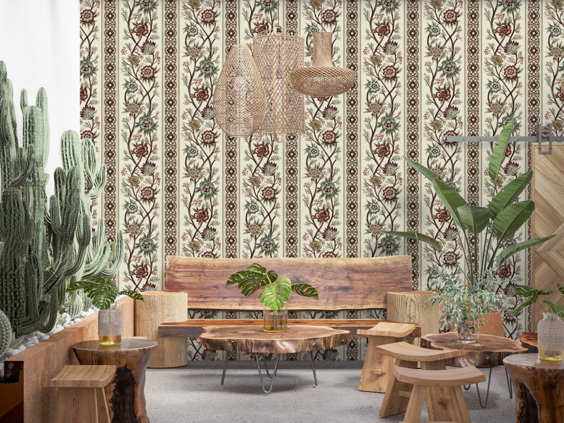 Trailing Chintz Vintage Heirloom Stripes Bright Wallpaper⁠