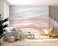 Terracotta and Pastel Blue Watercolor Dunes Wallpaper Wall Mural