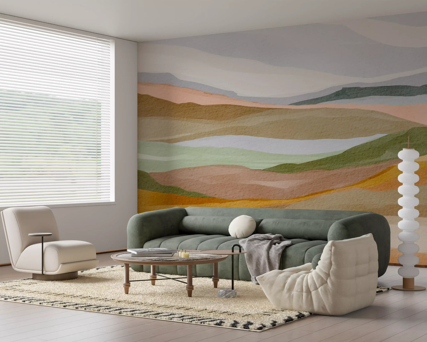 Serene Terracotta and Sage Painted Hills Wallpaper Wall Mural