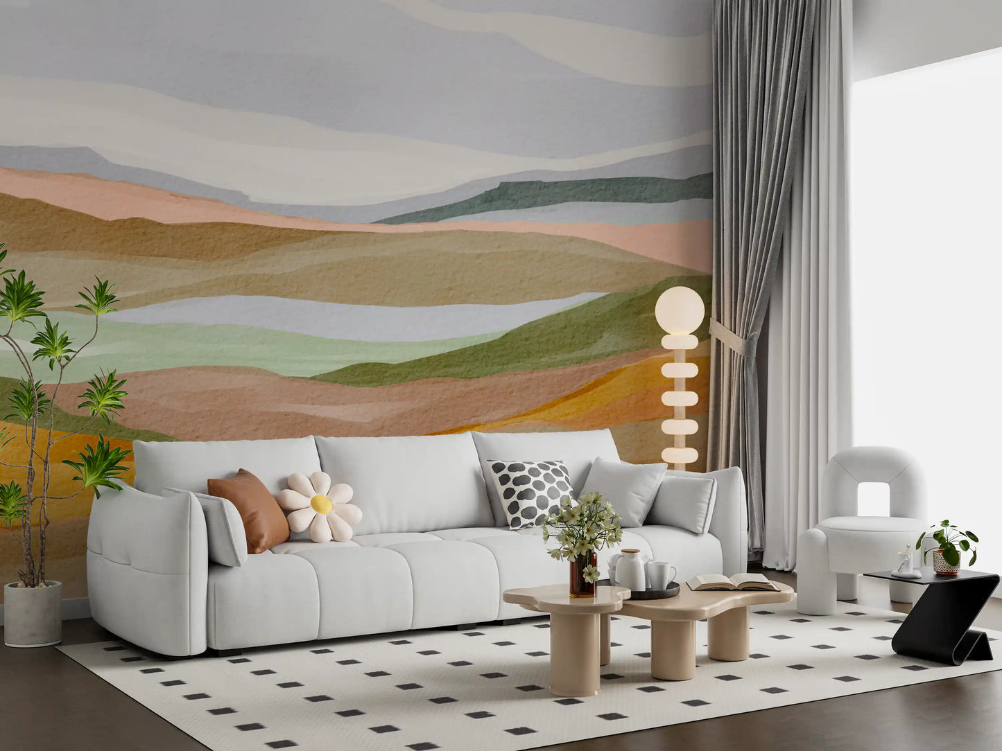 Serene Terracotta and Sage Painted Hills Wallpaper Wall Mural
