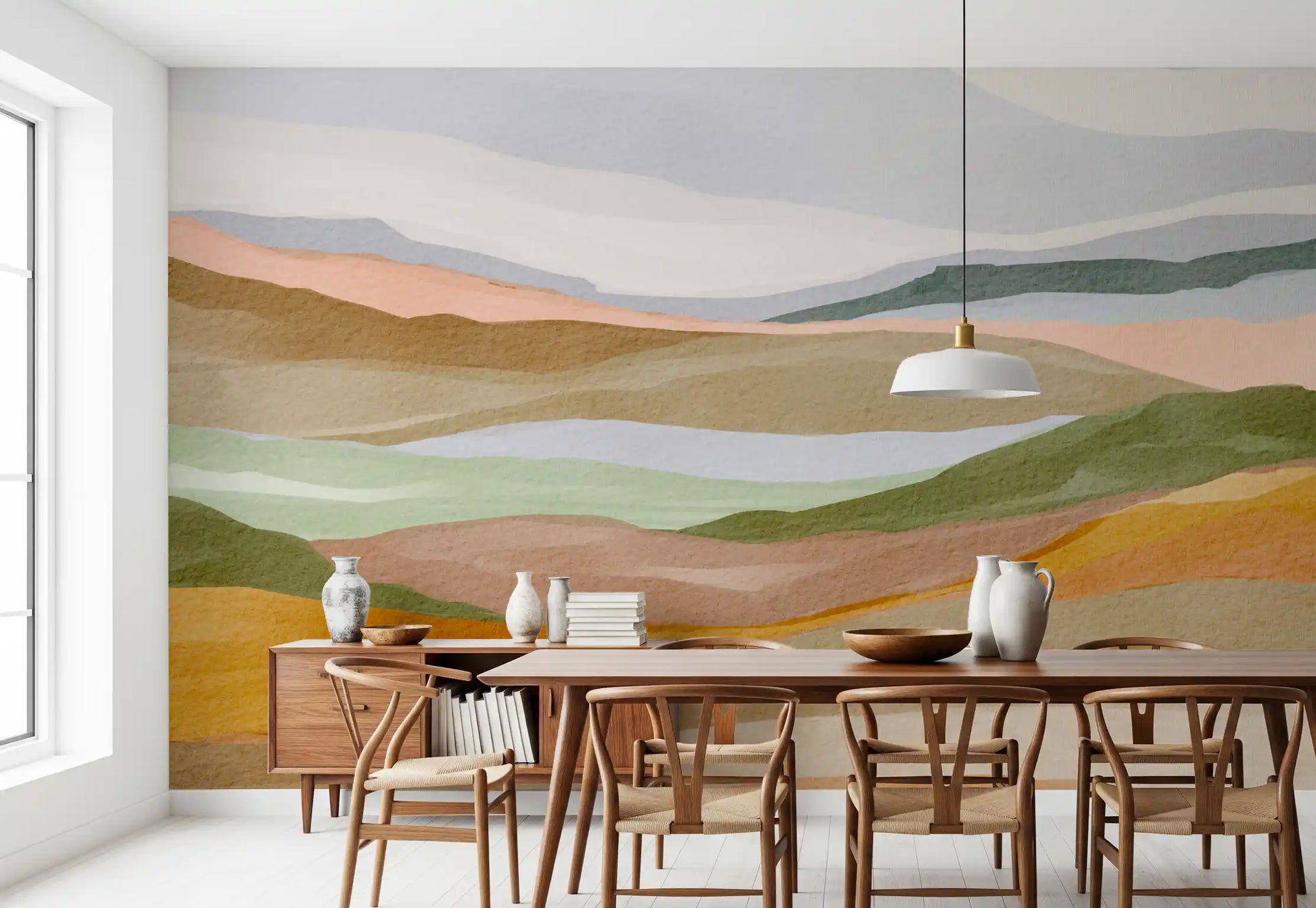 Serene Terracotta and Sage Painted Hills Wallpaper Wall Mural