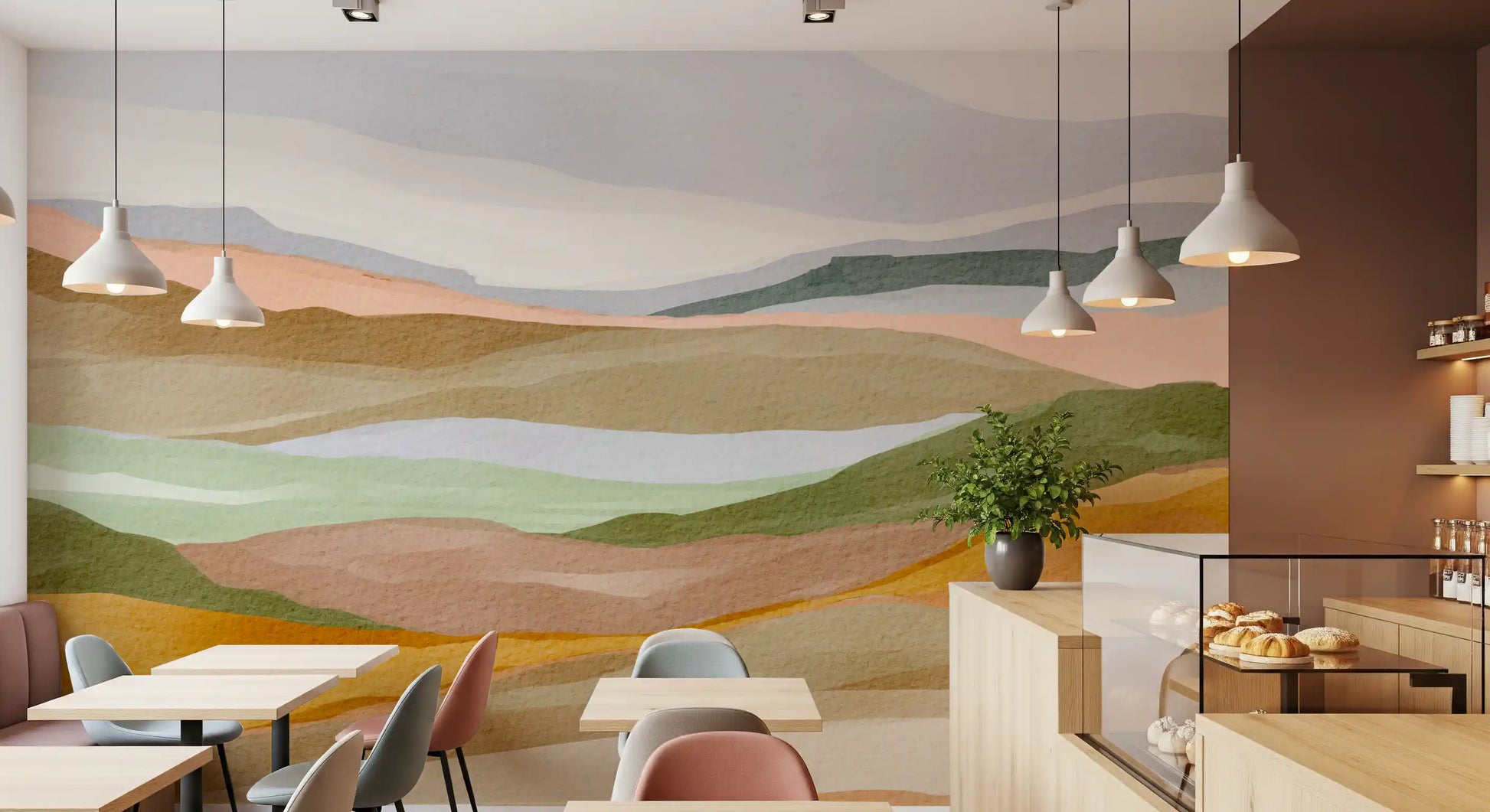 Serene Terracotta and Sage Painted Hills Wallpaper Wall Mural