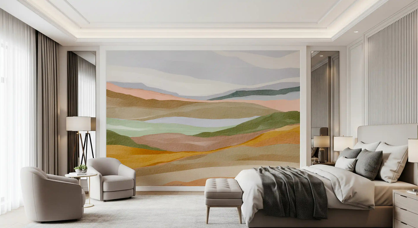 Serene Terracotta and Sage Painted Hills Wallpaper Wall Mural