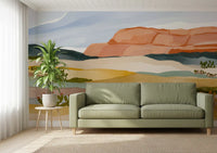Watercolor Terracotta Desert Landscape Wallpaper Wall Mural